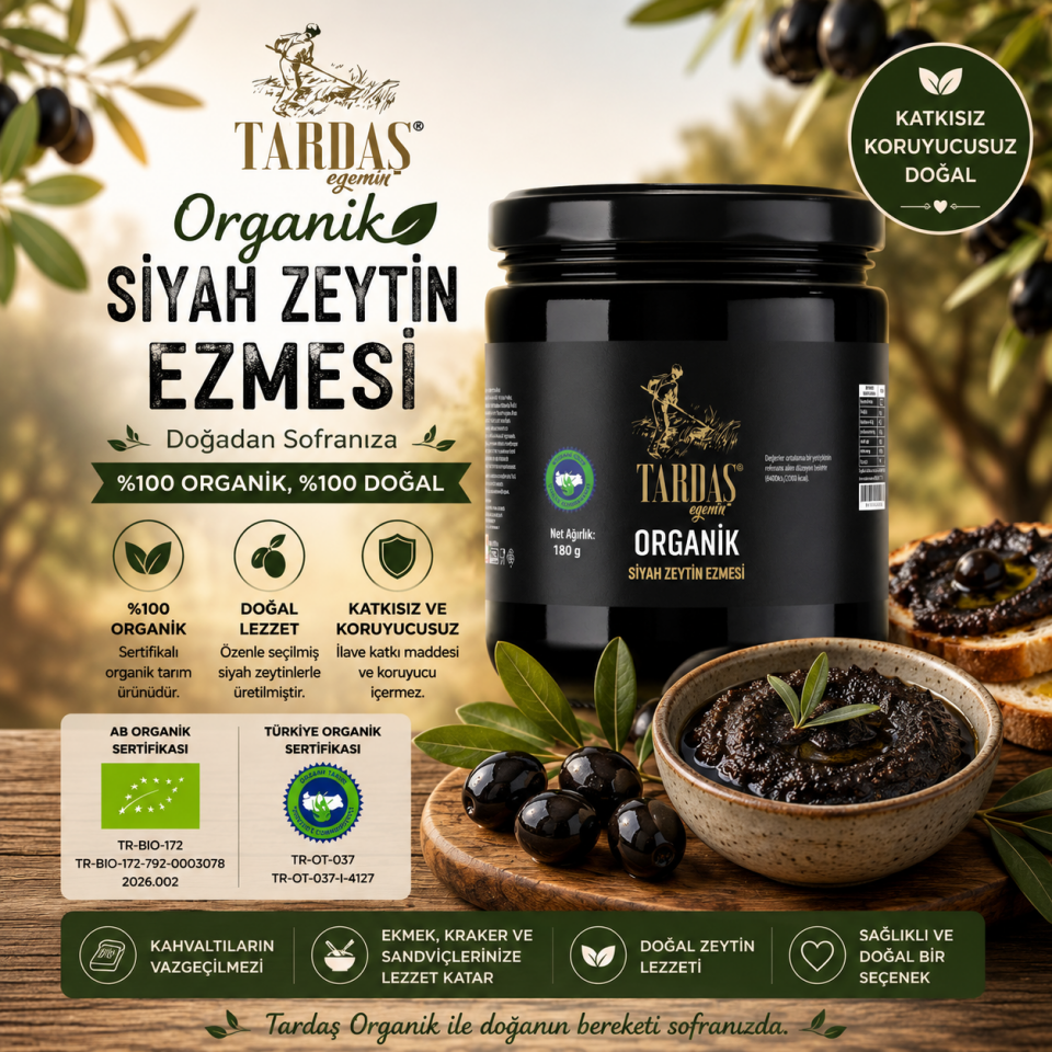 Organik Siyah Zeytin Ezmesi 180 Gr