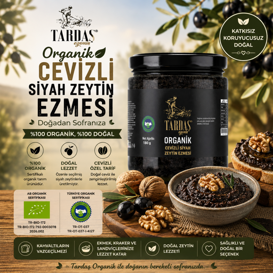 Organik Cevizli Siyah Zeytin Ezmesi 180 Gr