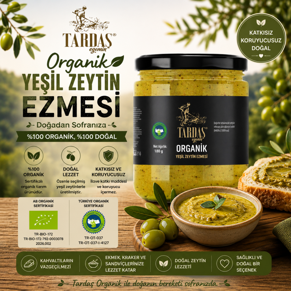 Organik Yeşil Zeytin Ezmesi 180 Gr