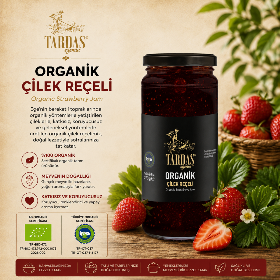 Organik Çilek Reçeli 270 Gr