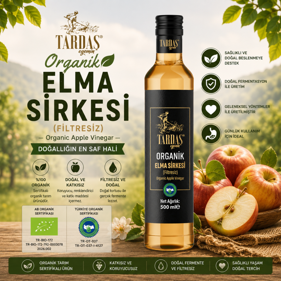Organik Elma Sirkesi (Filtresiz) 500 ML