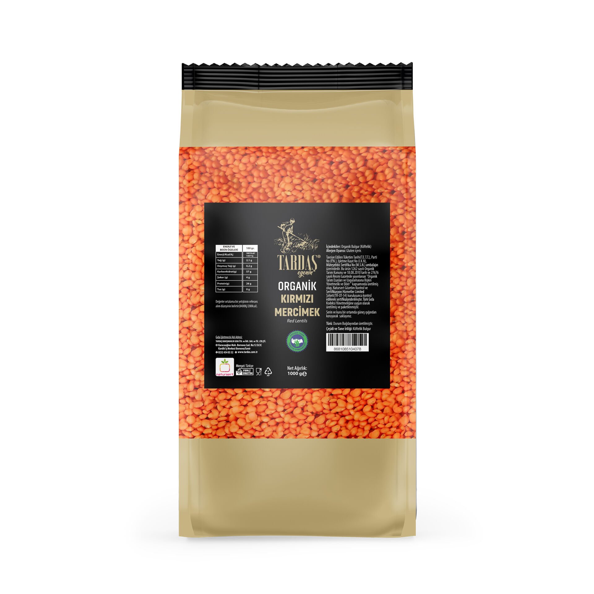 Organik Kırmızı Mercimek 1 Kg